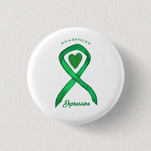 Macaron Rond 2,50 Cm Épingle à bouton en forme de cœur vert Ruban de se