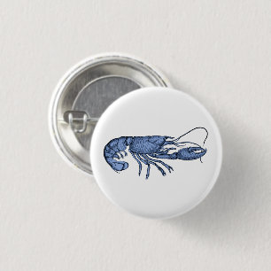 Macaron Rond 2,50 Cm Épinglette d'image rétro vintage homard bleu