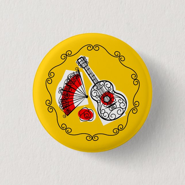 Macaron Rond 2,50 Cm Espagnol Souvenirs Bordure bouton rond (Devant)