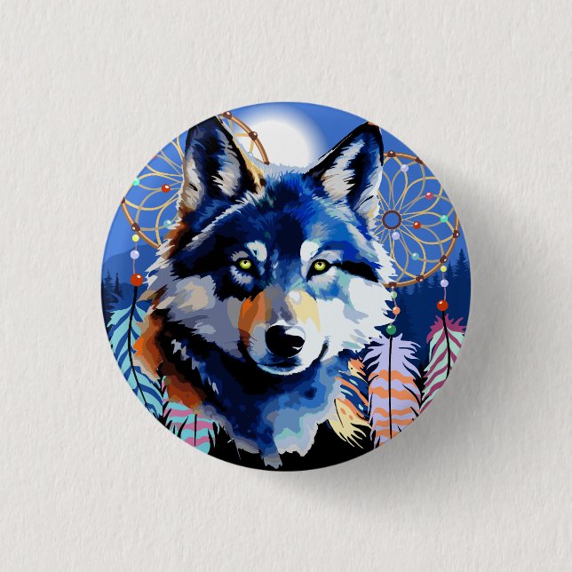 Macaron Rond 2,50 Cm Esprit animal indigène Wolf (Devant)