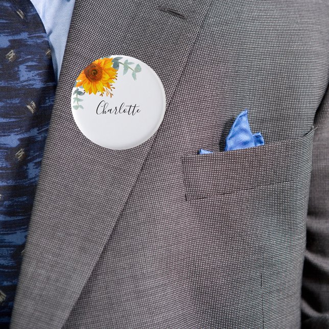 Macaron Rond 2,50 Cm Étiquette de nom de verdure d'eucalyptus tournesol (Créateur téléchargé)