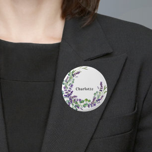 Macaron Rond 2,50 Cm Étiquette de nom en verdure d'eucalyptus lavande