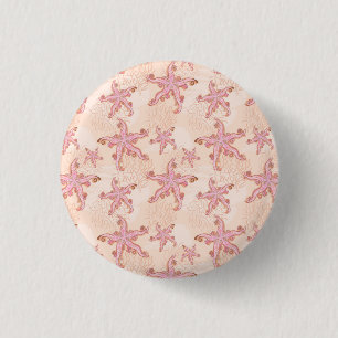 Macaron Rond 2,50 Cm Étoiles de mer et motif pastel rose corail