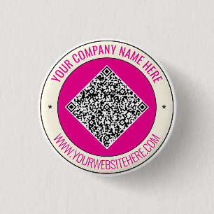 Macaron Rond 2,50 Cm Exemple de bouton personnalisé avec code QR et tex