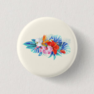 Macaron Rond 2,50 Cm Exotic Tropical Flowers - Pink & Aquamarines