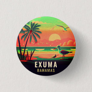 Macaron Rond 2,50 Cm Exuma Bahamas Retro Sunset Seagull Souvenir 1950