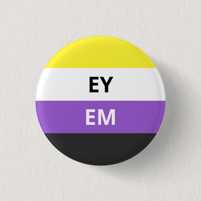 Macaron Rond 2,50 Cm Ey/Em Pronouns Insigne Drapeau Non Binary (Devant)