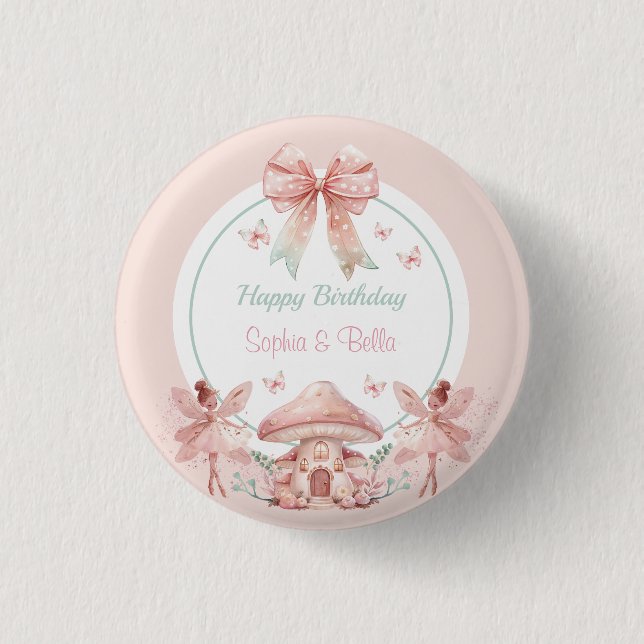 Macaron Rond 2,50 Cm Fairy Girls Mushroom House Ribbon Twins Anniversai (Devant)