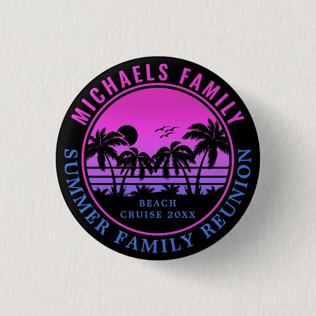 Macaron Rond 2,50 Cm Famille Reunion Beach Cruise Sunset Vacation 60s (Devant)