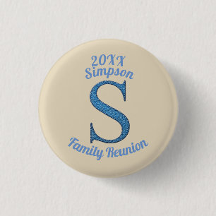 Macaron Rond 2,50 Cm Famille Réunion Grand Bleu Lettre S Monogramme