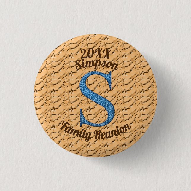 Macaron Rond 2,50 Cm Famille Réunion Grand Bleu Lettre S Monogramme (Devant)