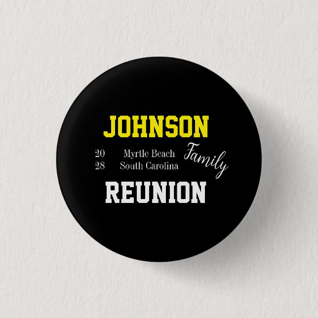 Macaron Rond 2,50 Cm Famille Réunion Typographie moderne Parti (Devant)