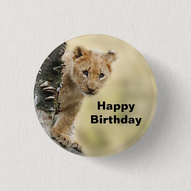 Macaron Rond 2,50 Cm Faune Lion Cub Photo Anniversaire (Devant)