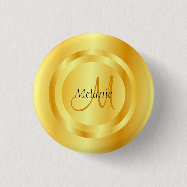 Macaron Rond 2,50 Cm Faux Gold Personnalisé Monogramme moderne Élégant  (Devant)