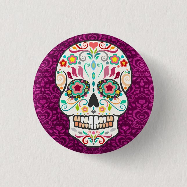 Macaron Rond 2,50 Cm Feliz Muertos - Happy Sugar Skull Button Pin (Devant)