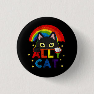 Macaron Rond 2,50 Cm Femme Ally Chat LGBT Pride Ally Chat Noir avec Rai