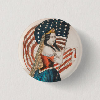 Macaron Rond 2,50 Cm Femme américaine patriotique | Drapeau américain |