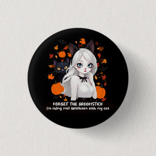 Macaron Rond 2,50 Cm Femme d'Anime avec chat noir.