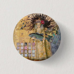 Macaron Rond 2,50 Cm Femme Poissons Vintage Classique Gothique