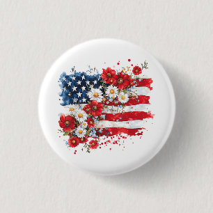 Macaron Rond 2,50 Cm Femmes Fleurs sauvages du drapeau américain du 4 j