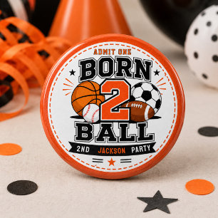 Macaron Rond 2,50 Cm Fête d'anniversaire 2 ans garçon Sports Né 2 Ball