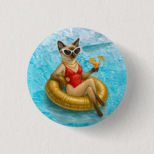 Macaron Rond 2,50 Cm Fête d'anniversaire Chat dans la piscine pour les