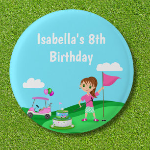 Macaron Rond 2,50 Cm Fête d'anniversaire de fille chibi au golf Par-Tee