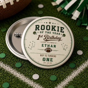 Macaron Rond 2,50 Cm Fête d'anniversaire de Football Green Recrue 1ère