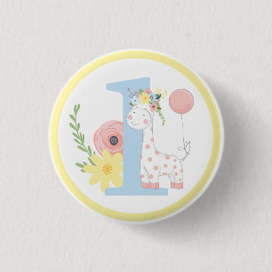Macaron Rond 2,50 Cm Fête d'anniversaire numéro un pour bébé girafe ave