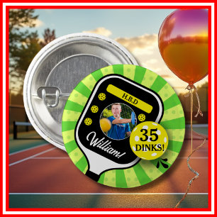 Macaron Rond 2,50 Cm Fête d'anniversaire Pickleball PHOTO RETRO Vert Sp