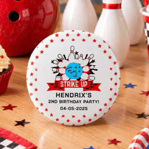 Macaron Rond 2,50 Cm Fête d'anniversaire Rétro Bowling Enfants 1er