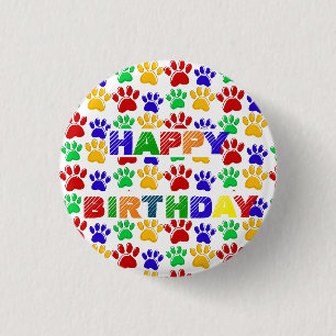 Macaron Rond 2,50 Cm Fête d'anniversaire simple Paw Pet coloré moderne