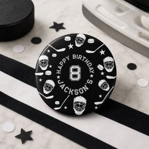 Macaron Rond 2,50 Cm Fête d'anniversaire sur le thème de hockey noir et