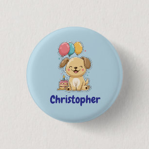 Macaron Rond 2,50 Cm Fête de chiot heureuse, 1er anniversaire, personna