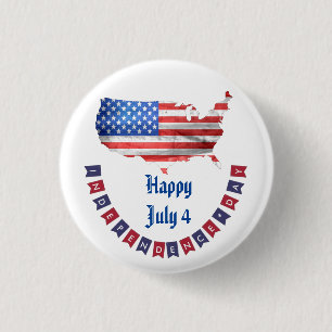 Macaron Rond 2,50 Cm Fête de l'Indépendance Juillet 4 American Flag USA
