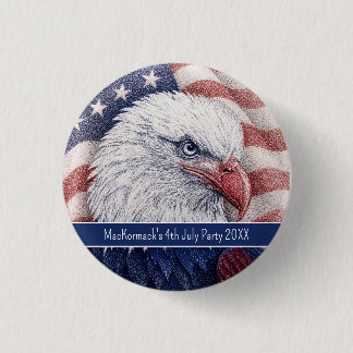 Macaron Rond 2,50 Cm Fête du 4 juillet Patriotique Aigle Rouge Blanc Bl