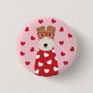 Macaron Rond 2,50 Cm Fil Fox Terrier Lunettes de coeur de chien rose ro