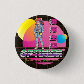 Macaron Rond 2,50 Cm Fille Anime Retrowave Optimisme Bouton