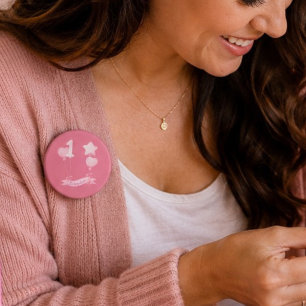 Macaron Rond 2,50 Cm Fille au ballon amusant 1er anniversaire nommé