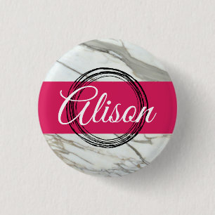 Macaron Rond 2,50 Cm Fille marbre rose nom personnalisé porte - clé