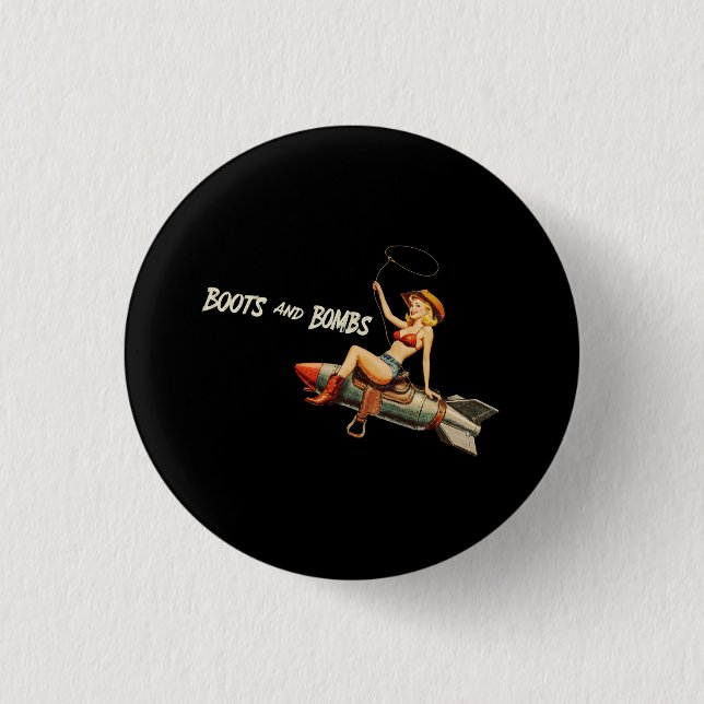 Macaron Rond 2,50 Cm Fille Pinup d'Art du Nez avec Lasso (Devant)