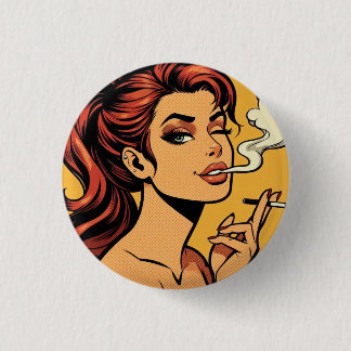 Macaron Rond 2,50 Cm Fille qui fume | Art pop bande dessinée | Amoureux