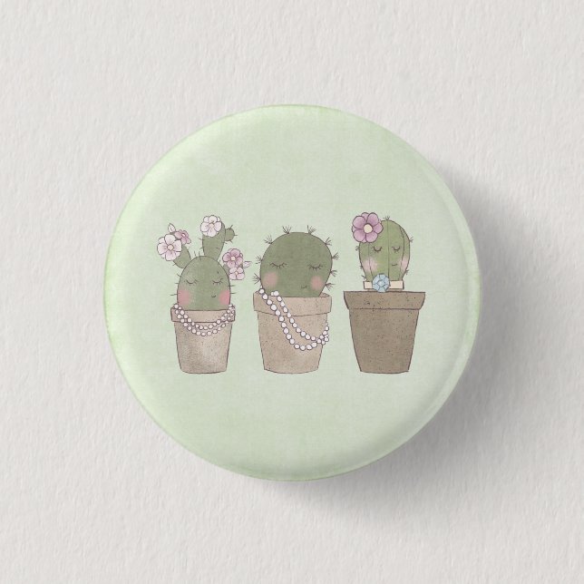 Macaron Rond 2,50 Cm Filles Cactus mignonnes Portant Des Bijoux (Devant)