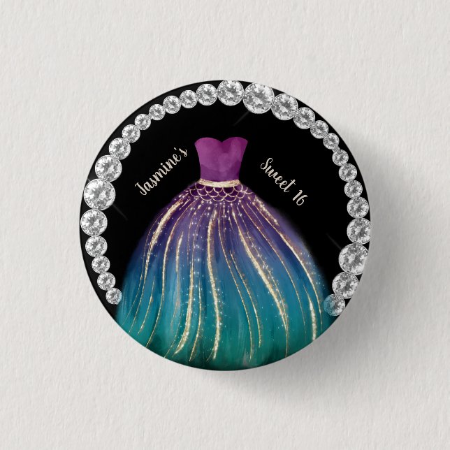 Macaron Rond 2,50 Cm Filles Sweet 16 Ombre robe et strass (Devant)