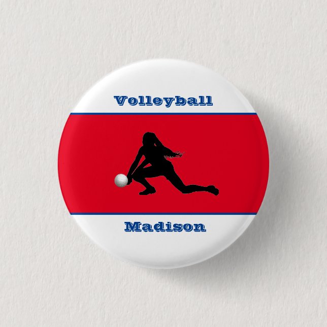 Macaron Rond 2,50 Cm Filles Volleyball Rouge Blanc Bleu Patriotique (Devant)