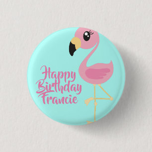 Macaron Rond 2,50 Cm Flamant rose rose Tropical 1er Anniversaire Bouton