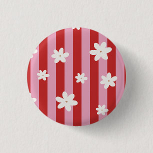 Macaron Rond 2,50 Cm Fleur à rayure rouge et rose