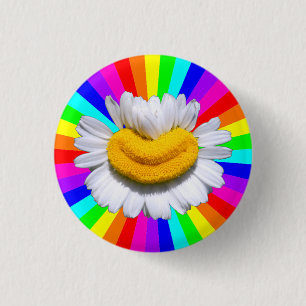 Macaron Rond 2,50 Cm Fleur de Camomille Radieuse et Heureuse Sourire Au