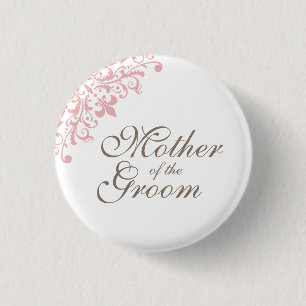 Macaron Rond 2,50 Cm Fleur de Lis Rose Script Mère De La Salle