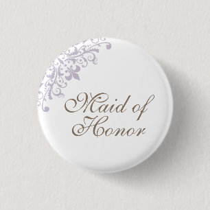 Macaron Rond 2,50 Cm Fleur de Lis violet français Script Maid of Honor